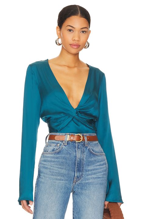 Satin Crop Top, Teal Blue Color, Blue Long Sleeve Tops, Free People Blouse, Women Tunic Tops, Boho Look, Flowy Tops, Boho Blouses, Narnia