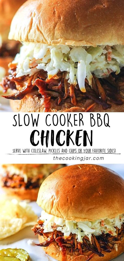 Slow Cooked Bbq Chicken, Slow Cooker Bbq Pulled Chicken, Pulled Chicken Crock Pot Recipes, Bbq Chicken Sandwich Recipes, Bbq Pulled Chicken Recipes, Chicken In The Slow Cooker, Crockpot Pulled Chicken, Bbq Pulled Chicken Sandwiches, Pulled Chicken Recipes