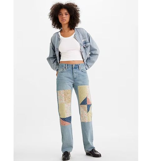 501® ‘90s Patchwork Women's Jeans - Medium Wash | Levi's® US Levis Jeans 501, Indigo Pattern, Stuff To Sew, Women's Denim Jeans, Jeans Uk, Smock Blouse, 90s Jeans, Classic Clothing, Jean Vintage