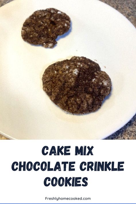 Soft and chewy chocolate crinkle cookies made from cake mix. Vegetarian Chocolate Cake, Homecooked Recipes, Mix Chocolate, Chocolate Crinkle, Chocolate Crinkle Cookies, Chocolate Crinkles, Homecooked Meals, Crinkle Cookies, Chocolate Cake Mixes