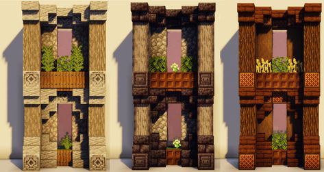 Minecraft City Wall Designs, Walls Minecraft Designs, Minecraft House Wall Designs, Minecraft Wall Designs Exterior, Minecraft Alley, Minecraft Doorways, Wall Minecraft Designs, Terracotta House Minecraft, Minecraft Interior Wall Designs