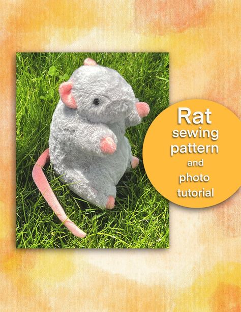 Create your very own adorable rat plushy with this detailed sewing pattern! Perfect for crafters of all skill levels, this pattern includes step-by-step instructions, clear diagrams, and a list of materials needed. The finished plushy stands approximately 10 inches tall and features charming details like a twitchy nose, expressive eyes, and a long tail. Whether you're making a unique gift or adding to your collection, this rat plushy is sure to bring a smile to anyone's face. Start sewing and bring your cute new friend to life today! Cute Sewing Plushies, Cute Animal Sewing Patterns, Sewing Projects Plushies, Plush Pattern Easy, Plush Animal Patterns, Animal Sewing Projects, Sewing Patterns Stuffies, Small Quick Sewing Projects, Sewing Patterns Animals