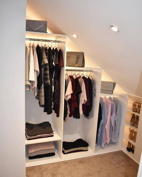 7 CLEVER loft walk in wardrobe ideas you need to see! | Fifi McGee Walk In Wardrobe Ideas, Loft Room Ideas, Loft Conversion Bedroom, تحت الدرج, Attic Bedroom Storage, Attic Wardrobe, Attic Bedroom Designs, Attic Closet, Loft Storage