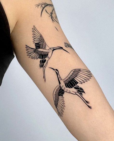 Crane Tattoo, Fineline Tattoo, Pieces Tattoo, Tasteful Tattoos, Blossom Tattoo, Dainty Tattoos, Black Ink Tattoos, Simplistic Tattoos, Tattoo Design Drawings