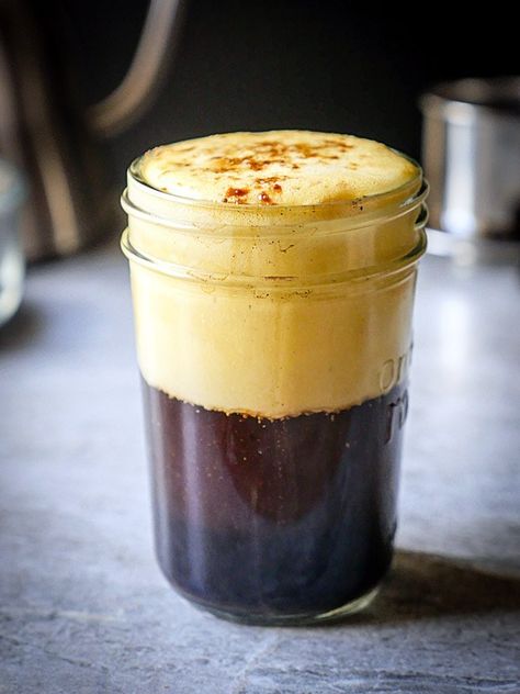 Vietnamese Egg Coffee {Paleo, Dairy-free} - The Sophisticated Caveman Coffee Around The World, Robusta Coffee, Egg Coffee, Vietnamese Coffee, Breakfast And Brunch, Coffee Serving, Coffee Recipe, Alcohol Recipes, Coconut Cream