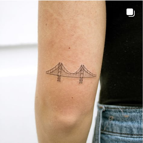 San Francisco Tattoos, Golden Gate Tattoo, Small Bridge Tattoo, San Francisco Tattoo Ideas, Bay Bridge Tattoo, Bay Area Tattoos, Bridge Tattoo Ideas, Brooklyn Bridge Tattoo, Alter Bridge Tattoo