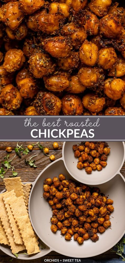 Get ready to level up your snacking game with these tasty roasted chickpeas! Crunchy, flavorful, and totally addictive - you won't be able to stop snacking on these little gems. Perfect for munching on the go or topping your favorite dishes. Gluten-free + Different Seasoning Options! | how to make roasted chickpeas in oven | homemade roasted chickpeas | roasted chickpeas oven | roasted chickpeas recipe | roasted chickpeas snack | roasted chickpeas easy | seasoned roasted chickpeas How To Make Roasted Chickpeas, Best Roasted Chickpeas, Chickpea Recipes Snacks, Chickpea Seasonings, Healthy Roasted Chickpeas, Recipes For Chickpeas, Vegan Roasted Chickpeas, Ways To Cook Chickpeas, Chickpea Seasoning Recipes