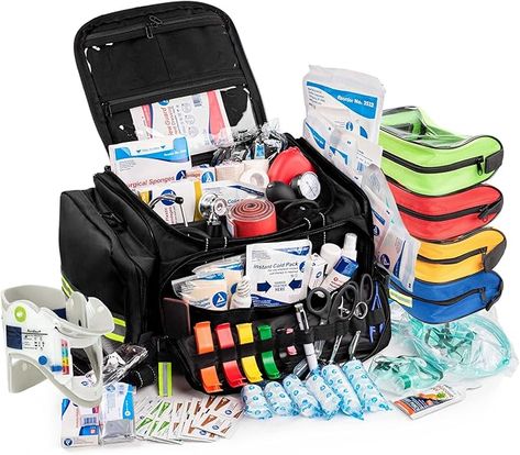 Amazon.com: Scherber Fully-Stocked First Responder Professional Advanced EMT/EMS Trauma Kit | HSA/FSA Approved | Reflective Bag w/10+ Compartments, Zippered Pockets & 250+ First Aid Supplies (Blue) : Health & Household Advanced Emt, Twd Rick Grimes, Twd Rick, Blue Health, First Aid Supplies, Rick Grimes, First Aid, Zipper Pocket, Zipper