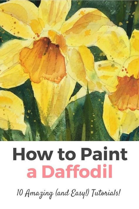 How to Paint a Daffodil the easy way, 10 great tutorials! Learn How to Paint Daffodils Step by Step with the Best Online Video Tutorials with Acrylic, digital and many more techniques! Yellow and white gorgeous daffodils! Painting Tutorial for Beginners! Pictures Of Daffodils, Daffodils Painting, Ideas For Drawing, Beginners Painting, Painting Flowers Tutorial, Canvas Aesthetic, Art Tutorials Watercolor, Learn Watercolor, Painting Aesthetic