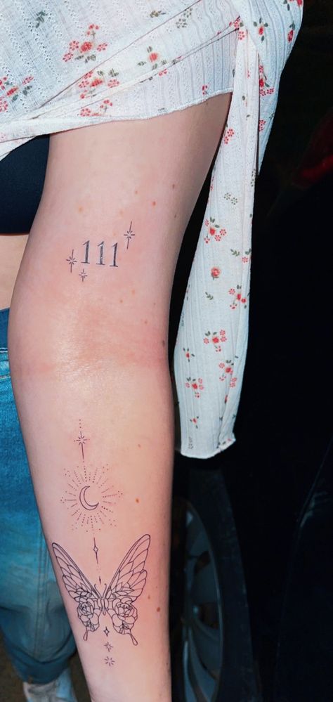 111 Tattoo Ideas, 111 Angel Number, Hippie Tattoo, Number Tattoos, Clever Tattoos, Small Girl Tattoos, Red Ink Tattoos, Fairy Tattoo, Different Tattoos