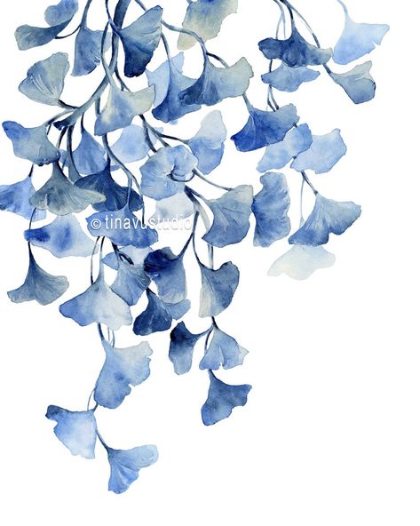 Watercolor gingko artwork leaf art indigo leaf painting | Etsy Ginkgo Watercolor Paintings, Blue Leaf Painting, Indigo Drawing, Gingko Art, Watercolor Art Blue, Indigo Painting, Ginkgo Art, Indigo Art, Blue Watercolor Background