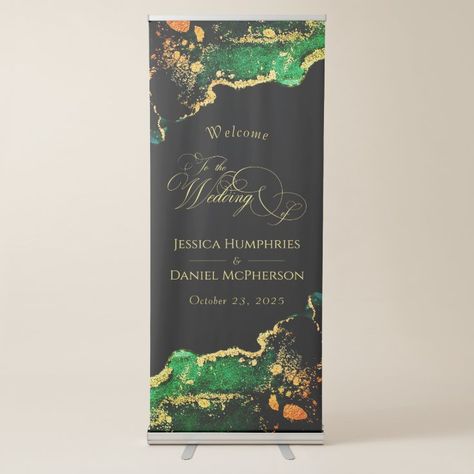 Black Green Gold Wedding, Wedding Welcome Banner, Green Gold Weddings, Welcome Banners, Wedding Typography, Script Wedding Invitations, Jewel Tone Wedding, Retractable Banner, Welcome Banner