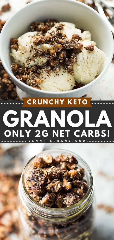 This easy keto granola recipe is a must-have for your keto dinner ideas! This best low-carb granola is crunchy, sweet, delicious, and makes a crunchy ice cream topping or keto cereal. No food processor required! Dairy-free, gluten-free, and grain-free! Keto Grains, Homemade Keto Cereal, Easy Keto Granola Recipe, Keto Granola Bars Low Carb, Homemade Low Carb Granola, Keto Granola Recipe, Low Carb Granola Recipe, Nutrail Keto Granola Recipe, Granola Topping