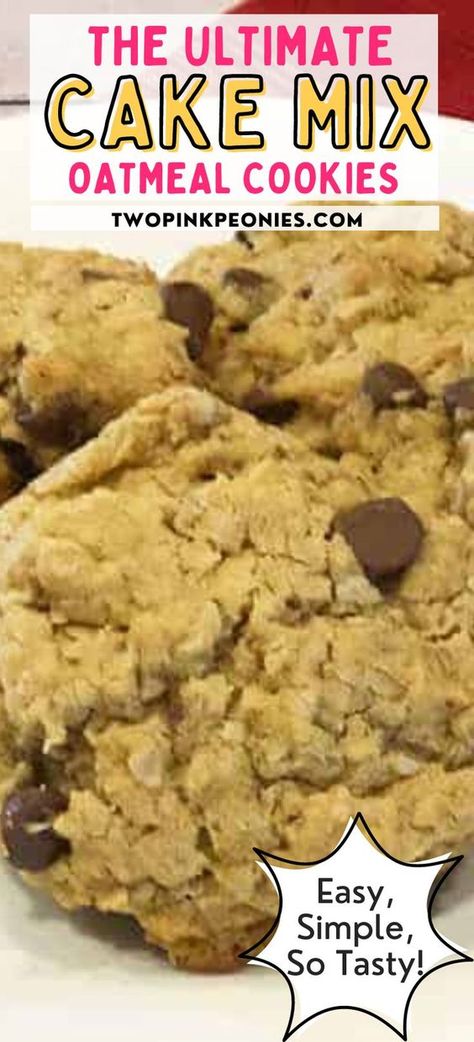 Oatmeal Raisin Cake Mix Cookies, Cake Mix Pan Cookies, Oatmeal Cookies With Cake Mix Boxes, Cookie From Cake Mix Recipes Boxes, Cake Mix Oatmeal Cookies Recipes, Cake Mix Fall Cookies, Oatmeal Cake Mix Cookies, Cookies Made With Cake Mix Boxes, Cake Mix Oatmeal Raisin Cookies