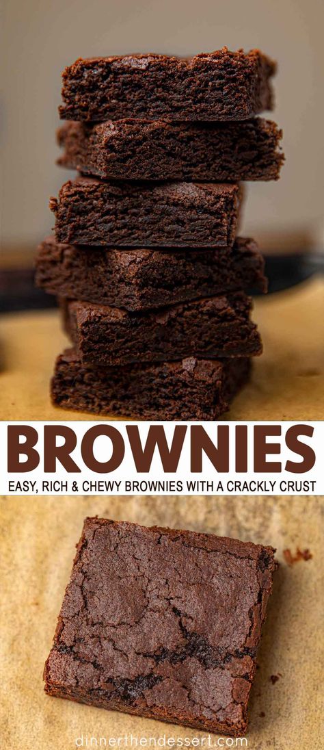 Easy Chocolate Brownies, Brownie Recipe With Cocoa, Classic Brownies, Brownies Decorados, Chewy Brownies Recipe, Pantry Recipe, Cocoa Powder Recipes, Cocoa Brownies, Brownies Recipe Homemade