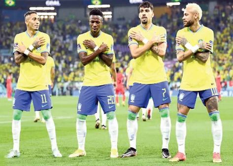 Brazil players celebrated each goal by dancing   If Brazil keep winning, Tite might keep dancing. The 61-year-old coach lauded his team’s spirit after a 4-1 win against South Korea on Monday that sent Brazil to the quarterfinals of the World Cup, during which he was brought in on a choreographed goal celebration. “They’re very […] The post Brazil Coach Explains Celebration Dancing appeared first on GlitzEmpire. Vini Junior, Brazil Players, Brazil Wallpaper, Celebration Dance, Goal Celebration, Silly Pics, Papel Vintage, Soccer Boyfriend, Women Soccer