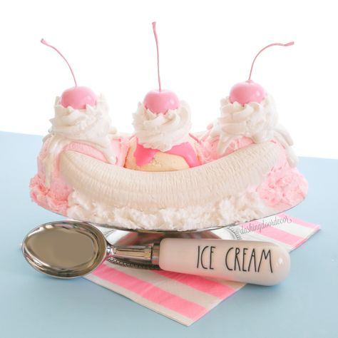 Ice Cream Scoop Aesthetic, Banana Split Party, Ice Cream Prop, Birthday Tiered Tray, Prop Food, Fake Ice Cream, Dessert Christmas, Old Fashioned Ice Cream, Fake Food Props