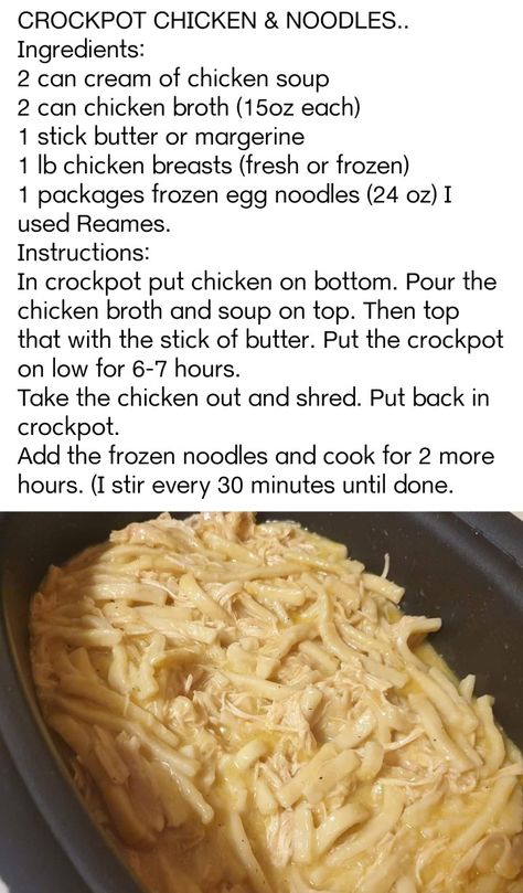 Crockpot Chicken And Frozen Noodles, Frozen Noodles And Chicken, Crock Pot Chicken N Noodles, Crockpot Recipes Chicken And Noodles, Chicken Noodles Crock Pot Easy, Amish Chicken Noodles, Crock Pot Chicken And Noodles Recipes, Amish Chicken And Noodles Crockpot, Chicken N Noodles Crockpot