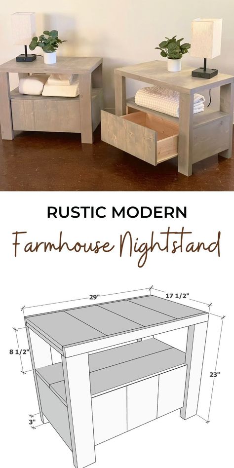 Homemade Nightstand Bedside Tables, Pallet Nightstand Diy, Night Stand Diy, Diy Nightstand Ideas, Modern Farmhouse Nightstand, Diy Night Stand, Diy End Table, Nightstand Plans, Simple Nightstand