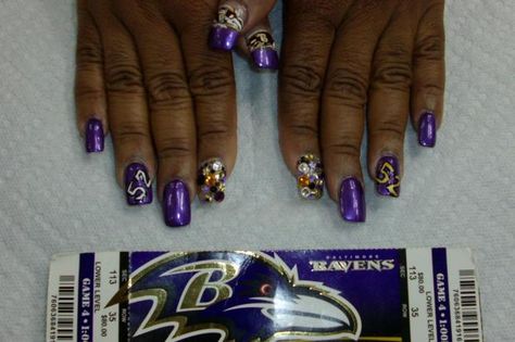 Ravens Fever #1 fan Ravens Nails, Raven Nails, Baltimore Ravens Nails, Sports Nails, Purple Pride, Finger Art, Baltimore Ravens, Beauty Ideas, Beauty Treatments