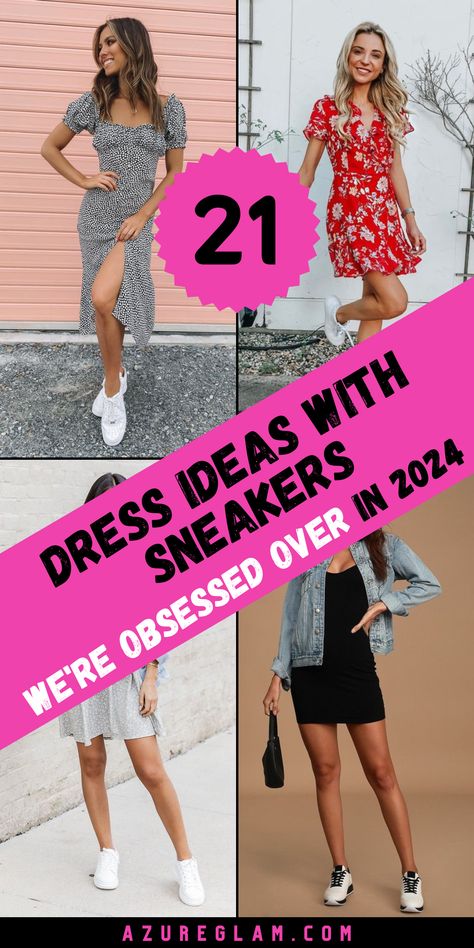 Elevate your wardrobe with 21 Dress Ideas coordinated with Sneakers for a Stylish 2024! Whether it's a birthday celebration or a weekend getaway, our collection has the perfect dress ensemble for you. From fitted midi dresses to relaxed short styles, we offer outfits for every season. Pair your dress with sneakers for a chic and comfortable look that exudes confidence. Sneakers Fashion Dress, Teacher Dress With Sneakers, White Sneaker With Dress, Short Dresses With Sneakers, Keds Shoes Outfit Dress, Dress And White Sneakers Outfit, Dress And Tennis Shoes Outfits, Short Dress With Sneakers, Sundress With Sneakers