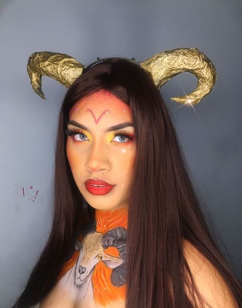 Aries Makeup Zodiac, Zodiac Costume Ideas, Small Tattoos Aries, Aries Halloween Costume, Zodiac Halloween Costumes, Tattoos Aries Zodiac, Aries Costume, Aries Photoshoot, Zodiac Signs Makeup