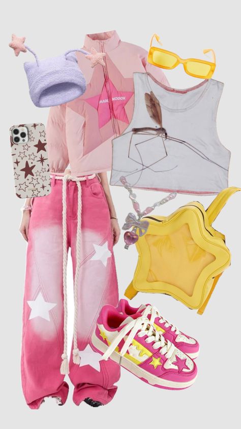 #outfitcollage #pinkoutfit #staraesthetic Juminocore Outfit, Vaporwave Aesthetic Outfits, Outfits Colorful, Tour Outfits, Outfit Collage, Vaporwave Aesthetic, Girl Closet, Pink Outfit, Soft Girl