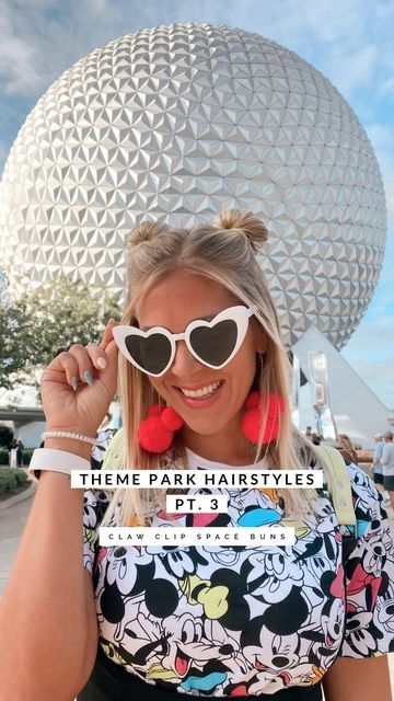 Disney Mom Hairstyles, Hairstyle For Theme Park, Easy Hairstyles For Amusement Parks, Disney Hairstyles For Short Hair, Theme Park Hairstyles Short Hair, Epcot Hairstyles, Hairstyles For An Amusement Park, Theme Park Updo, Cute Amusement Park Hairstyles