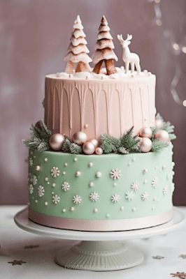 3 Layer Christmas Cake, Buttercream Christmas Cake, Christmas Cakes Ideas Decoration, Ideas For Events, Mini Christmas Cakes, Christmas Cakes Easy, Diy Dessert, Christmas Themed Cake, Christmas Cookbook