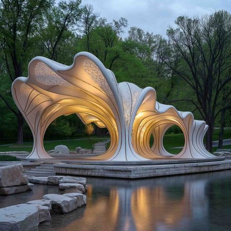 Pavilion Building Concepts Biomorphic Architecture, Winter Light Festival, Camping Cabin, Yorkshire Sculpture Park, Park Pavilion, Glass Pavilion, Pavilion Architecture, Pavilion Design, Geometric Architecture