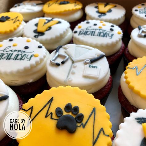 Vet Cupcakes Cake Ideas, Vet Cake, Nurse Cupcakes, Veterinarian Medicine, School Cakes, Frosting Decorating, Decorated Cupcakes, White Coat Ceremony, Decorator Frosting