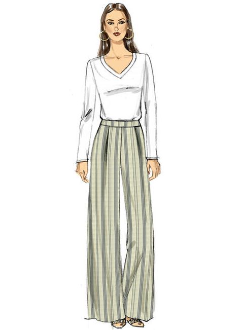 V9302 Wide Leg Pants Pattern, Trousers Pattern, Match Design, Fashion Design Drawing, Metal Dress, Pants Sewing Pattern, Womens Wide Leg Pants, Vogue Sewing, Vogue Sewing Patterns