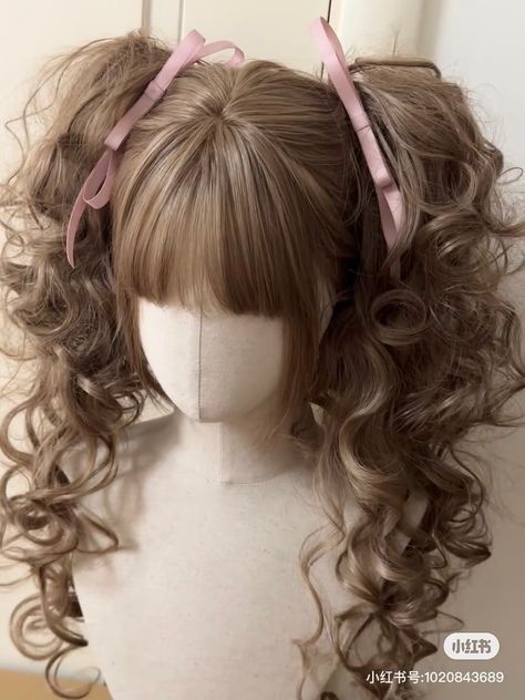 Cute Curly Pigtails, Gyaru Wig, Curly Pigtails, Dolly Hair, Adorable Hairstyles, Gyaru Hair, Kawaii Hair, Dyed Hair Inspiration, Kawaii Hairstyles