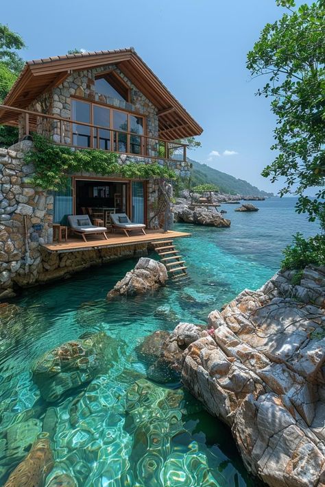 House By The Water, Beautiful Scenery Photography, Pool Landscape Design, Dream Life House, Water House, Dream Beach Houses, Sea House, Unusual Homes, Ocean House