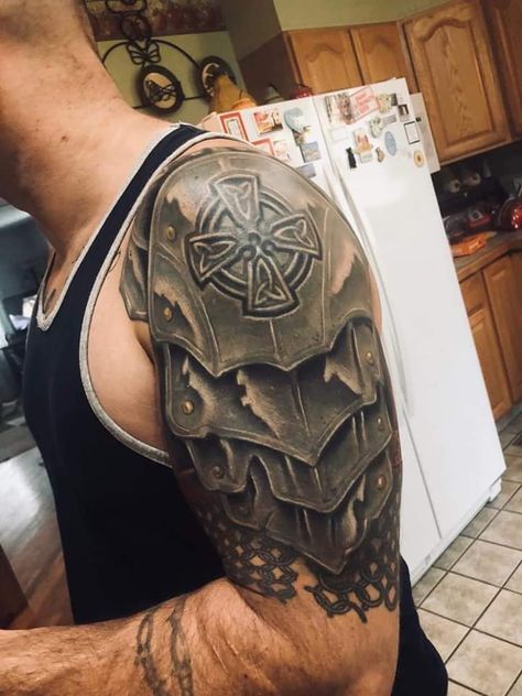 Dragon With Armor, Armor Sleeve Tattoo, Shoulder Dragon, Dragon Scale Armor, Armour Tattoo, Shoulder Armour, Shoulder Armor Tattoo, Body Armor Tattoo, Scottish Tattoos