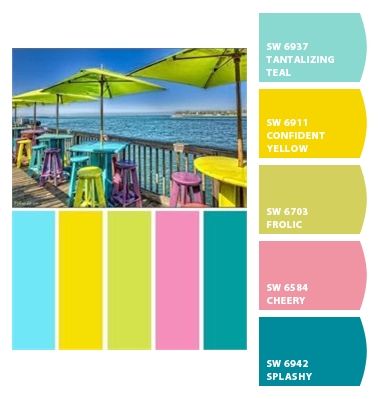 Key West House Colors Fun Beach House Exterior Colors, Key West Kitchen Ideas, Key West Design, Caribbean Color Scheme, Tropical Exterior House Colors, Key West Paint Colors, Key West Home Decor, Key West Color Palette, Colorful Beach House Exterior