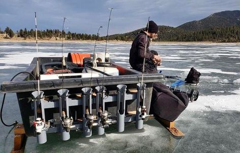 Rod-Runner 3 rod racks can hold any fishing rod in any direction! Removable rod holders work with all RodRunner fishing pole caddies! Smitty Sled, Ice Fishing Rod Holders, Ice Sled, Ice Fishing Diy, Ice Fishing Sled, Ice Fishing Gear, Kayak Fishing Accessories, Ice Fishing Rods, Fishing Rod Storage