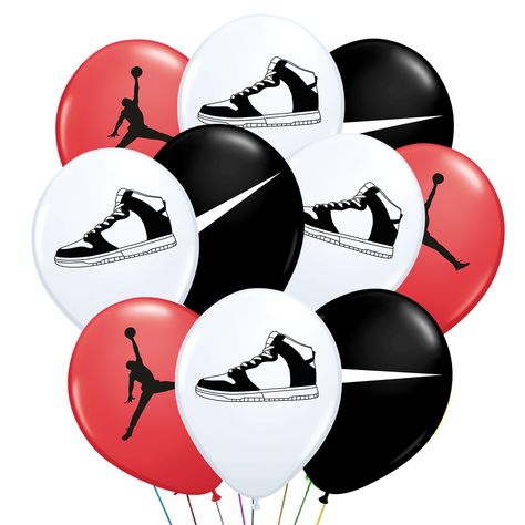 PRICES MAY VARY. 👟【Sneaker Party Decorations】sneaker party decorations include 30pcs 12 Inch basketball sneaker balloons with 3 different styles. The exquisite design basketball sneaker balloons will bring a surprise to the lovers of sneakers. 🏀【Quality Material】 These basketball sneaker balloons are made of high-quality natural latex material. They are environmentally friendly, non-toxic, strong and durable. NOT-EASY BURST. You can decor any indoor or outdoor party decorations ⭐【Wide Applicat Sneaker Ball Decorations, Michael Jordan Birthday, Sneaker Party, Basketball Party Decorations, Sneaker Ball, Basketball Party, Retro Basketball Shoes, Silver Theme, Perfect Sneakers