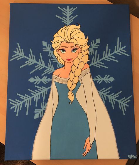 Elsa Canvas Painting, Frozen Acrylic Painting, Frozen Painting Ideas, Elsa Painting Easy, Disney Princess Canvas Painting, Frozen Canvas Painting, Elsa Painting, Frozen Canvas, Frozen Painting