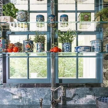 Shelves In Front Of Kitchen Window Design Ideas Kitchen Window Display, Shelves In Front Of Kitchen Window, Kitchen Glass Shelves, Kitchen Window Shelf, Large Kitchen Window, Modern Kitchen Window, Window Design Ideas, Kitchen Window Design, Window Shelves