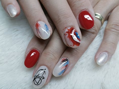 Avenger Nail Designs, Avengers Acrylic Nails, Thor Nails, Marvel Inspired Nails, Avenger Nails, Super Hero Nails, Marvel Nails Designs, Marvel Nail Art, Avengers Nail Art