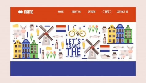 Landmarks Illustration, Tulips Illustration, Website Design Landing Page, Website Agency, Travel Agency Logo, Dutch Flag, Dutch Culture, Holland Windmills, Agency Website Design