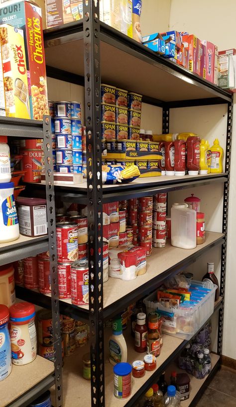 Prepper Pantry Organization Ideas, Food Storage Organization Stockpile, Survival Pantry Food Storage, Pantry Stock Up List Food Storage, Extreme Couponing Stockpile Storage, Stock Pile Organization, Pantry Staples List, Stocking Shelves, Food Storage Rooms