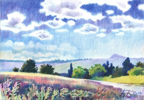 Pencil Crayon Landscape, Color Pencil Sketch, Color Pencil Illustration, Art Sketches Doodles, Colored Pencil Artwork, Pen Art Drawings, Pencil Crayon, Watercolor Painting Techniques, Nature Drawing