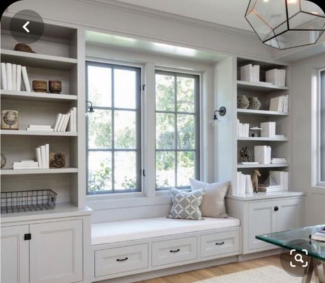 Window Seat Ideas, Craft Office, Window Seat Design, Built In Shelves Living Room, Living Room Built Ins, Organizing Hacks, Built In Cabinets, Room Storage, Storage Hacks