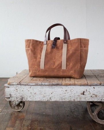 No. 175 Tool / Garden Tote in Rust Waxed Canvas: Gardenista Patchwork Tutorial, Tool Tote, Vintage Leather Handbag, Fabric Bags, Waxed Canvas, Garden Tote, Leather Bags, Canvas Leather, Handmade Bags