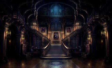 Shadowverse HD 壁纸 Gothic Castle Interior, Ballroom Aesthetic, Gothic Manor, Anime Bedroom Ideas, Manor Interior, Vampire Castle, Gothic Interior, Castle Background, Ghost House