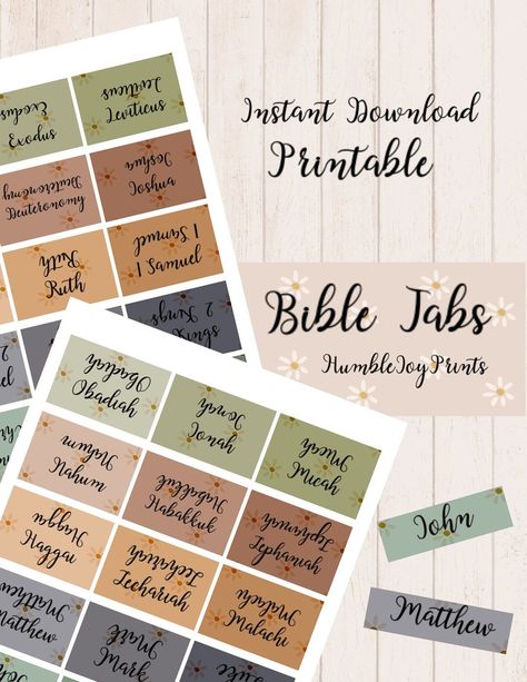 Printable Bible Tabs DIY Instant Download, Bible Journaling, Bible Organization, Minimalism, Journal Prints, Prayer, HumbleJoyPrints Bible Tabs Diy Free Printable, Bible Tabs Diy, Bible Organization, Printable Tabs, Bible Index, Study Printables, Journal Prints, Bible Study Printables, Free Bible Study