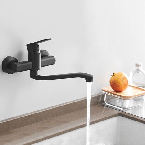 Kitchen Sink Wall, Kitchen Faucet Black, Wall Mounted Kitchen Faucet, Kitchen Faucet Repair, Black Kitchen Faucet, Gold Kitchen Faucet, Wall Mount Kitchen Faucet, Matte Black Wall, Matte Black Kitchen