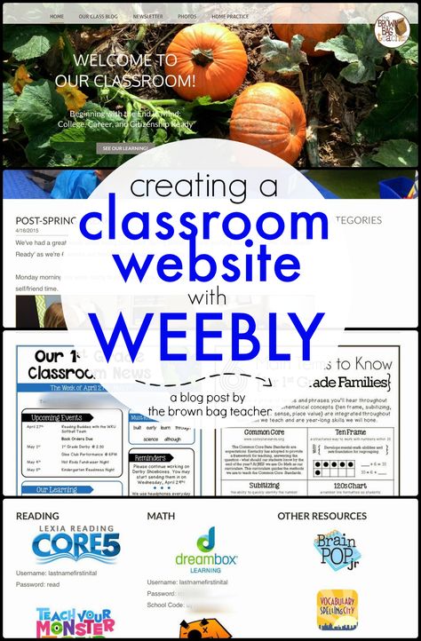 Creating a Classroom Website using Weebly - The Brown Bag Teacher Classroom Website, Technology Classroom, Educational Technology Tools, Teacher Websites, Teacher Tech, Teaching Technology, Instructional Technology, Parent Communication, Teacher Technology